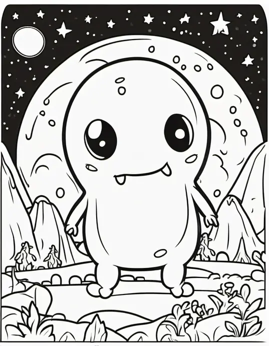 Color Cute Slime Monsters Under Glowing Moonlight