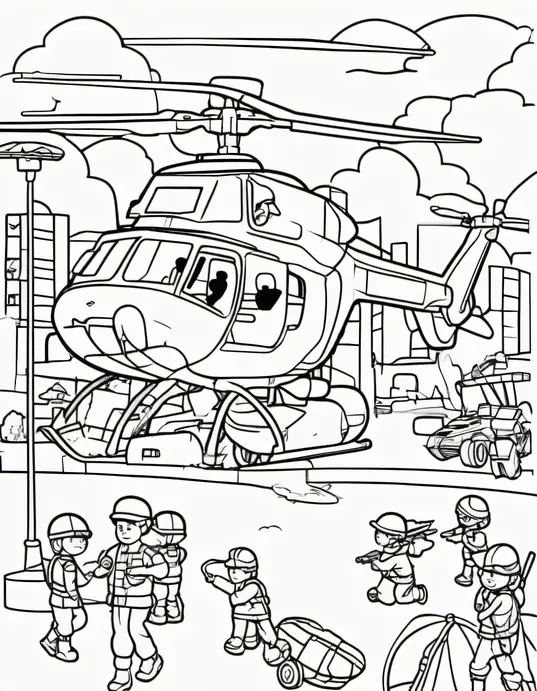 Colorful Army Helicopter Playground Scene