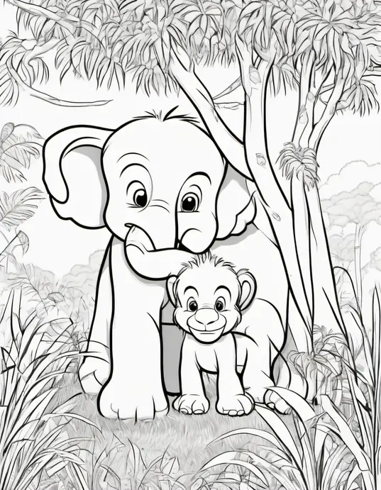 Colorful Jungle Babies: Playful Monkey, Tiny Elephant, and Fluffy Lion