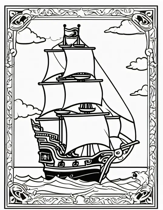 Pirate Treasure Ship Coloring Page