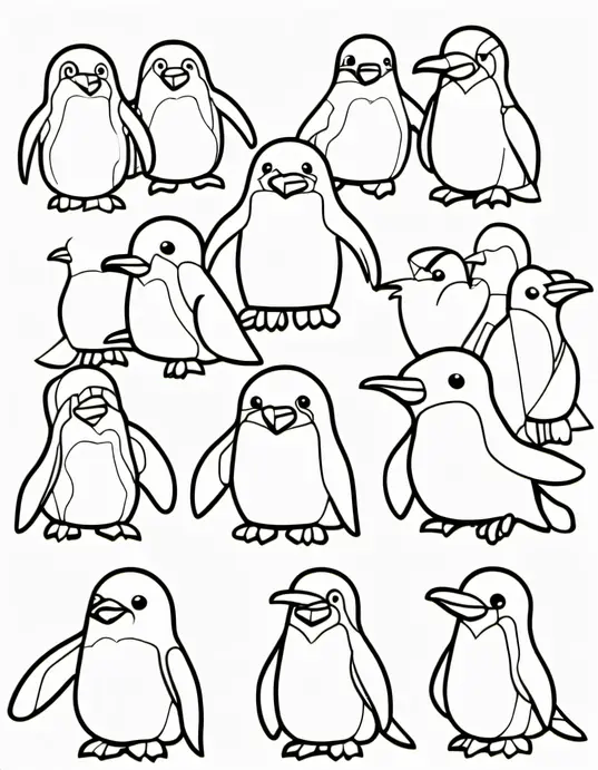 Pixely Penguin Parade Coloring Page