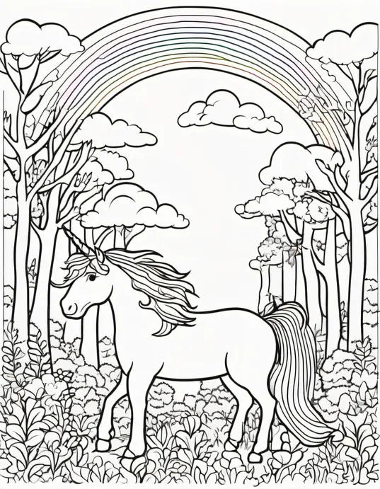 Colorful Unicorn Rainbow Forest Scene for Kids
