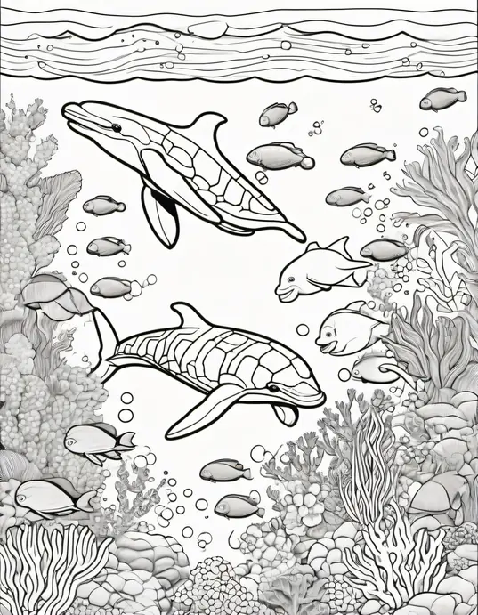 Underwater Dolphin Coloring Adventure Scene