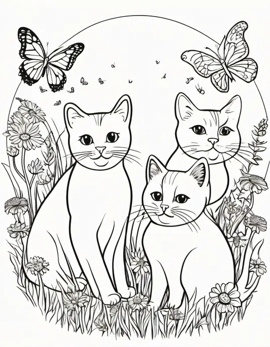 Colorful Cats Playing in a Sunny Meadow