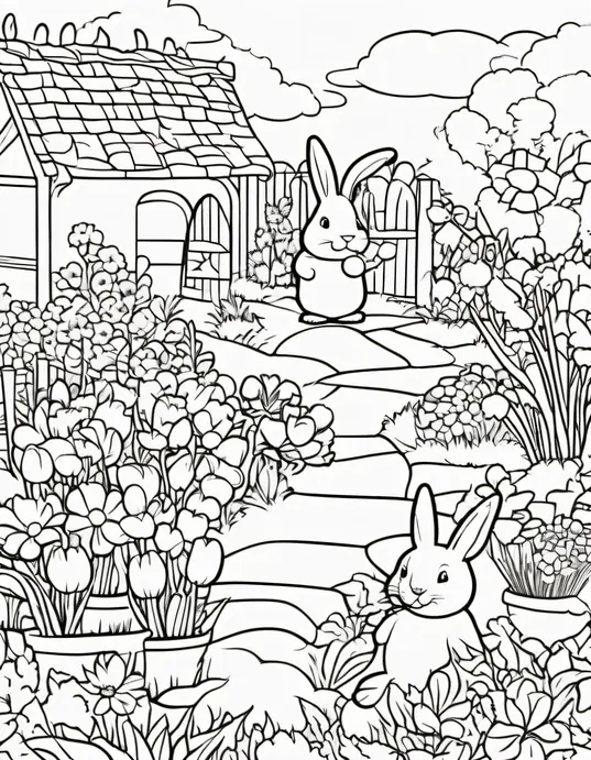 Easter Bunny's Garden Coloring Page