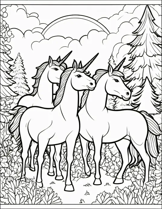 Magical Unicorn Forest Coloring Scene