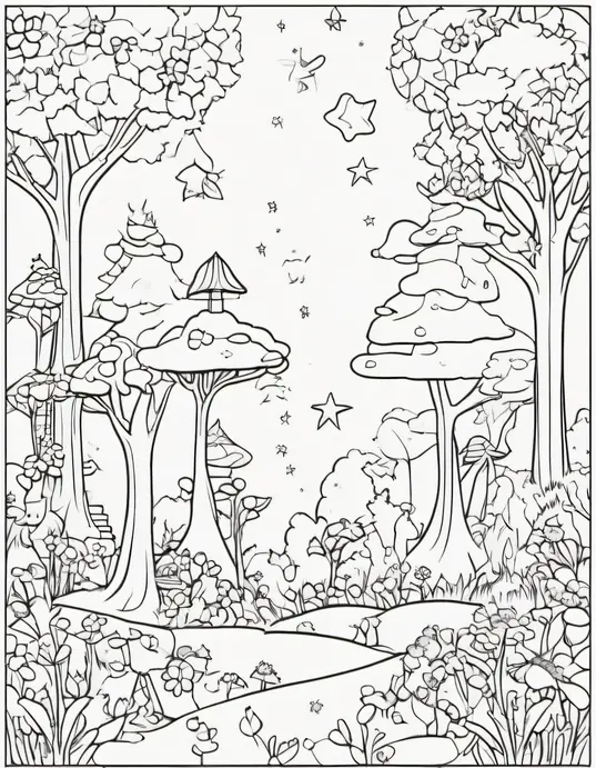 Magical Forest Fairy Coloring Scene