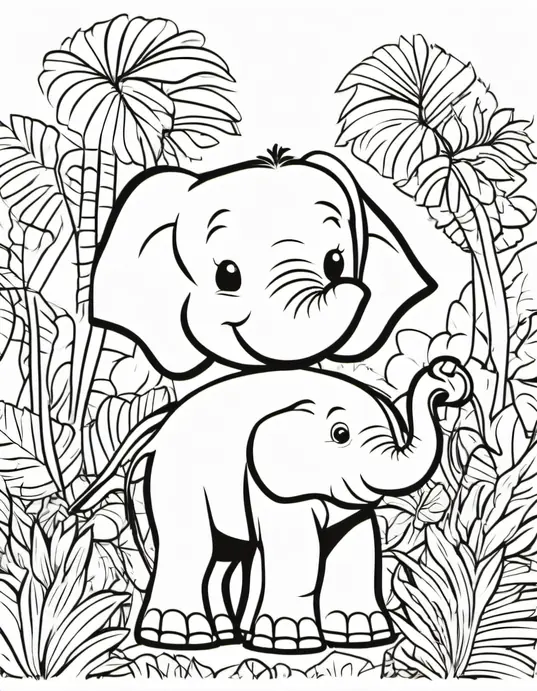Colorful Baby Elephant Jungle Scene