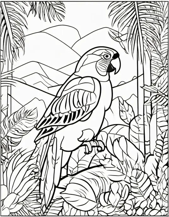 Exotic Jungle Coloring: Playful Parrot and Tiger Friends