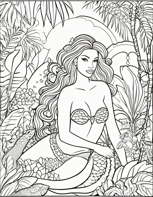 Mermaid Rainforest Coloring Page