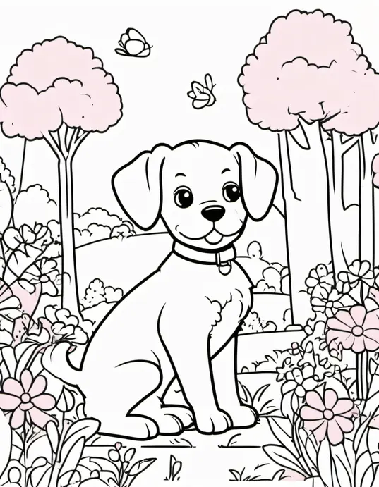 Pink Puppy and Blue Bunny Coloring Scene