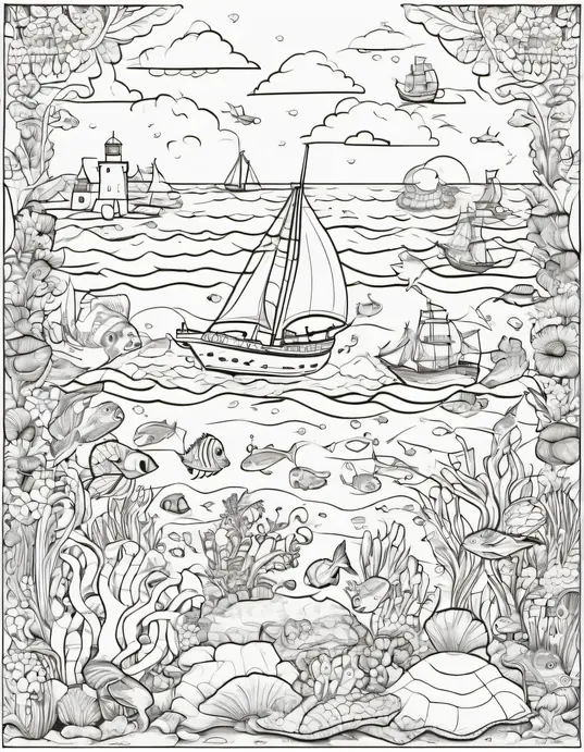 Sailboat Coloring Page: Underwater Treasure Hunt Adventure