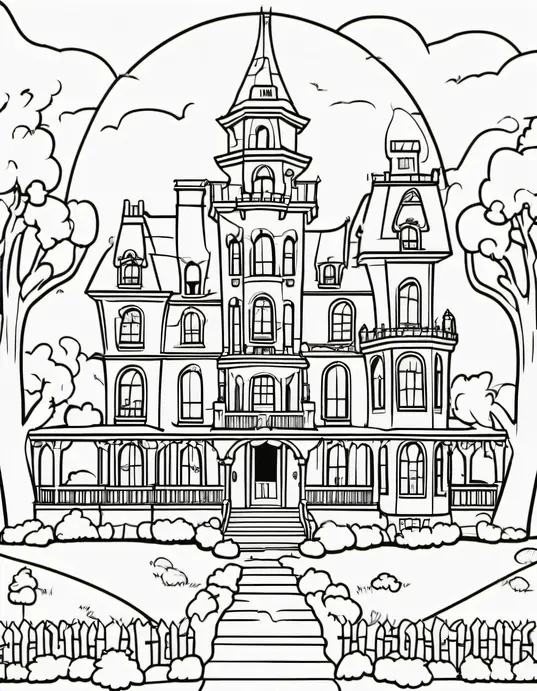 Spooktacular Ghost Mansion Coloring Page