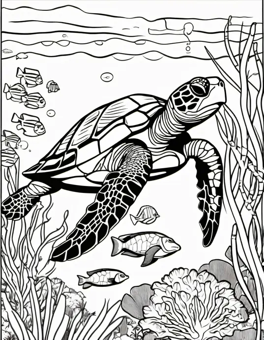 Color Turtle Beach Underwater Scene