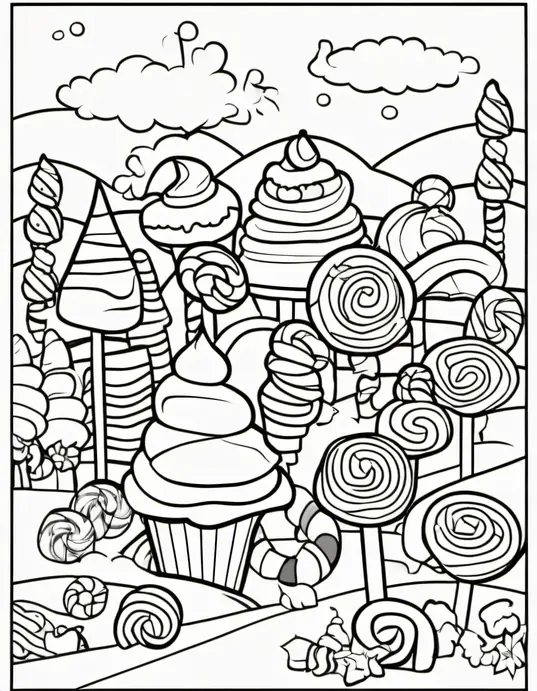 Sweet Candyland Coloring Scene for Kids