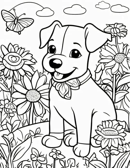 Colorful Puppy Playground Garden Coloring Scene