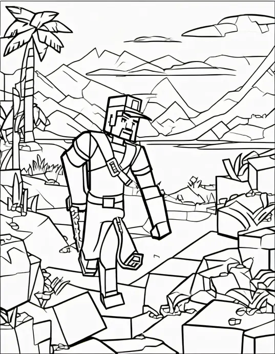 Minecraft Adventure Coloring Page: Creeper's Buried Treasure Hunt