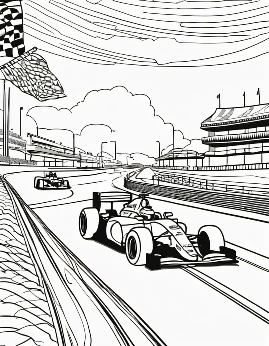 Coloring Race Cars Under Sunny Grand Prix Track
