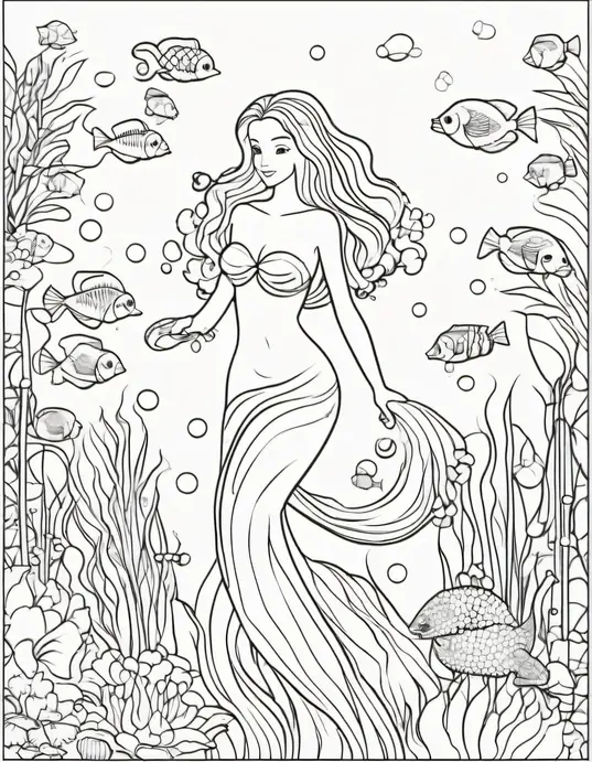 Underwater Mermaid Garden Coloring Page