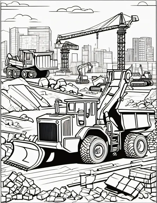 Exciting Construction Site Coloring Page for Kids