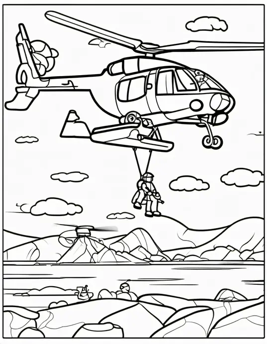 Color and Discover a Playful Helicopter Rescue Scene