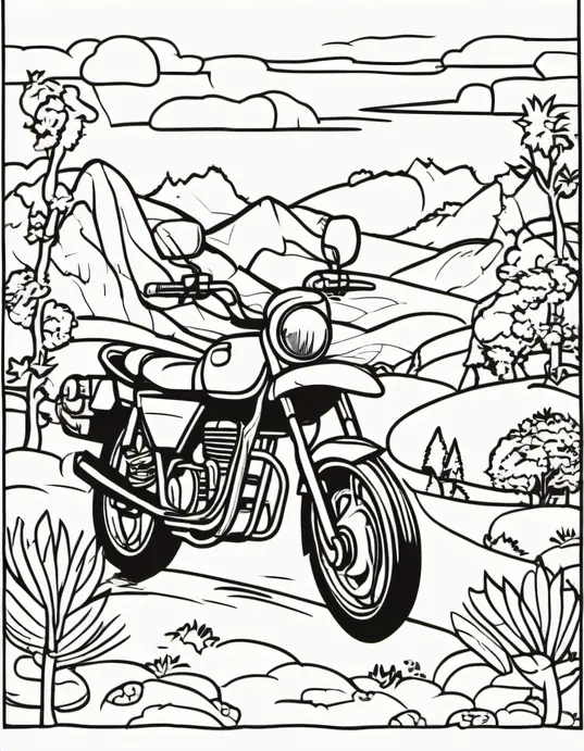 Colorful Motorcycle Adventure Scene for Kids