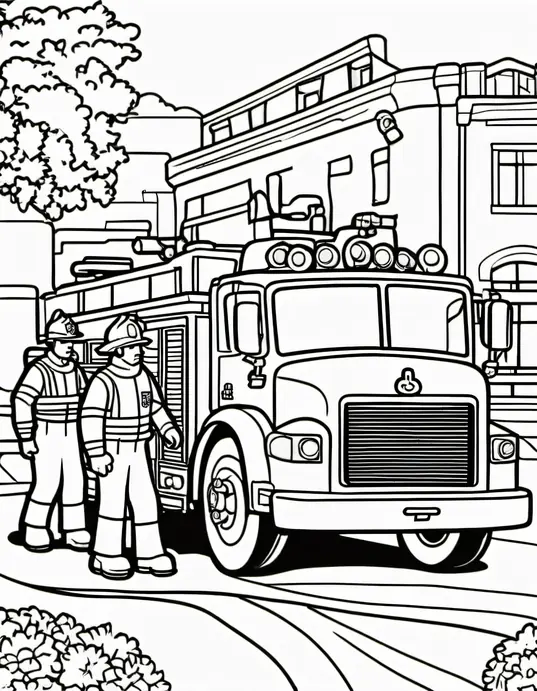 Color Vibrant Fire Truck Scene for Kids