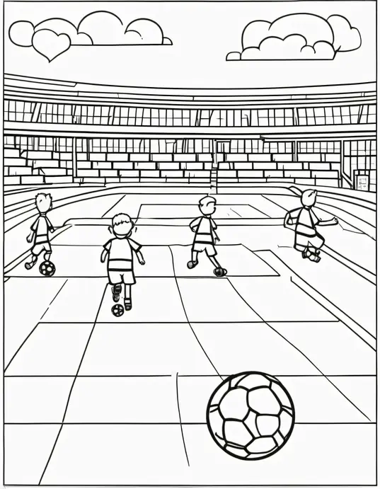 Exciting Soccer Match Coloring Page for Kids