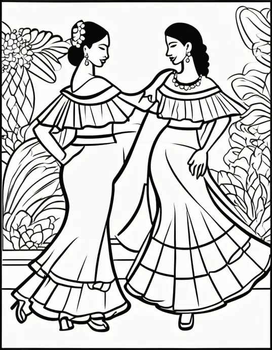Exotic Flamenco Dancers Coloring Page