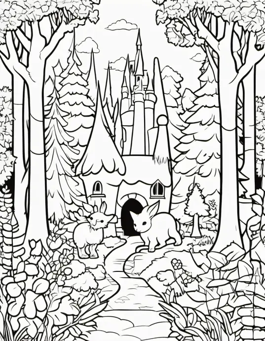 Enchanted Forest Coloring Scene for Kids