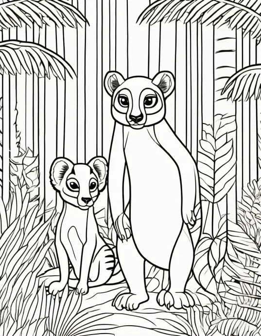 Colourful Jungle Babies: Playful Lemur and Tiny Tiger Scene