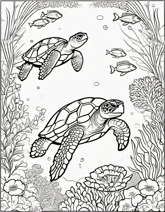 Color Turtles Underwater Garden Scene