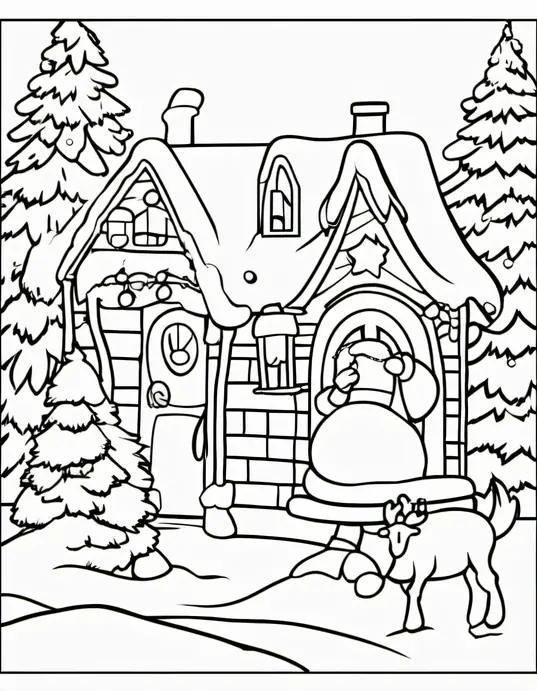 Santa's Snowy Workshop Coloring Page