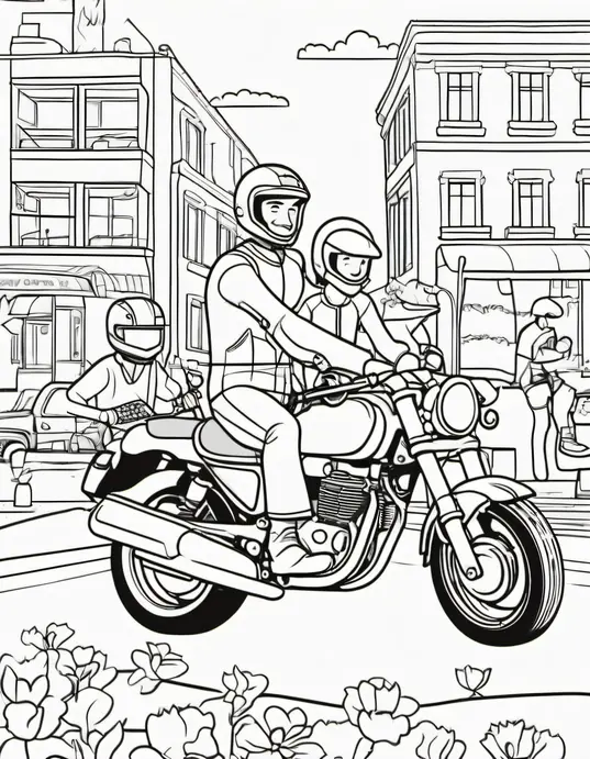 Vibrant Motorcycle Riders Coloring Page for Kids