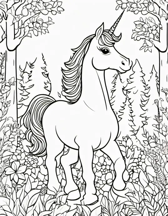 Magical Unicorn Forest Coloring Page