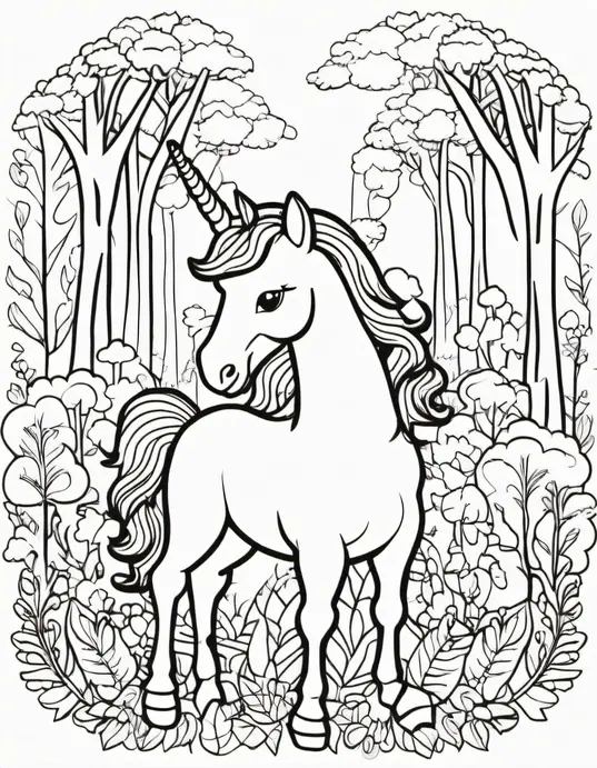 Magical Unicorn Forest Coloring Page
