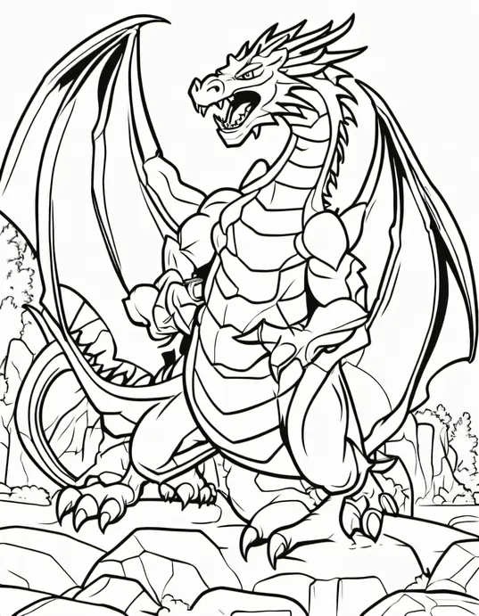 Anime Style: Dragon Battle Coloring Scene for Kids