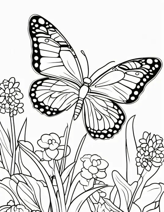 Butterfly Garden Coloring Scene for Kids