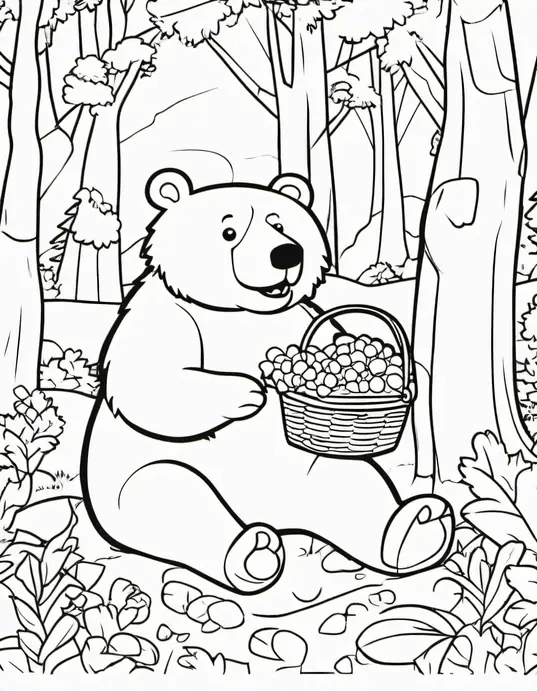 Colorful Forest Bear Picnic Scene for Kids
