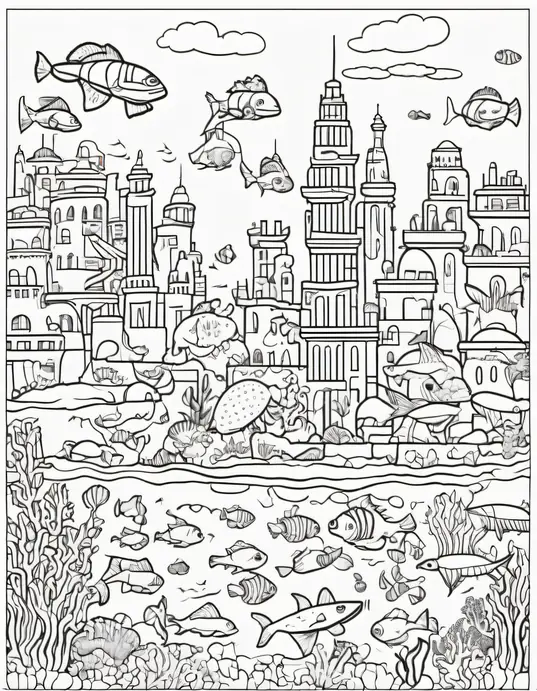 Color Monstrous Underwater Cityscape