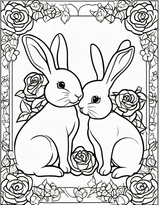 Heart-Shaped Bunnies Coloring Page for Valentine's Day