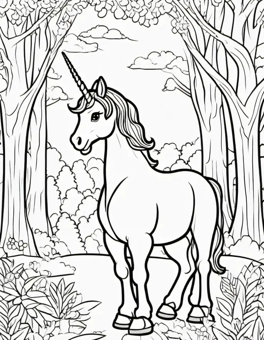 Magical Unicorn Forest Coloring Page