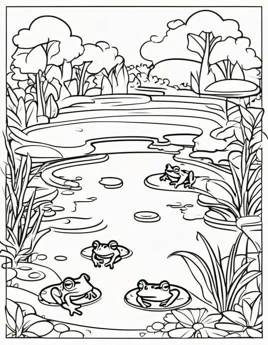 Colorful Frog Pond Scene for Kids