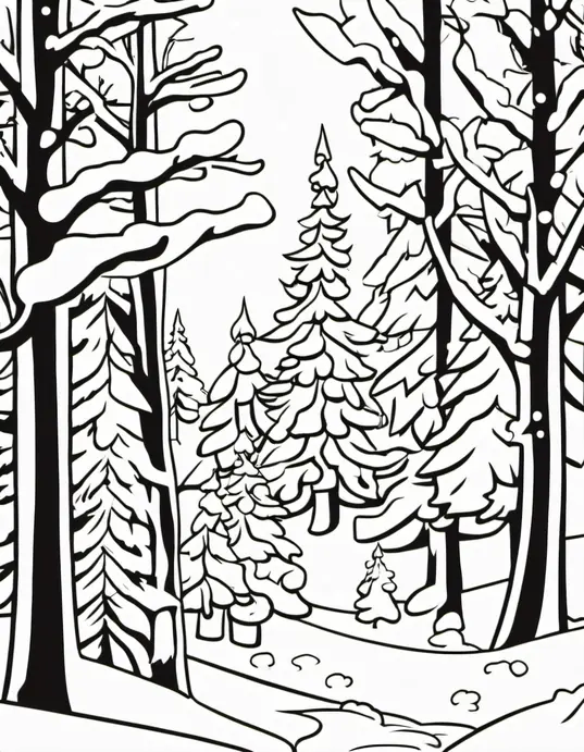 Snowflake Forest Coloring Page for Kids Winter Wonderland