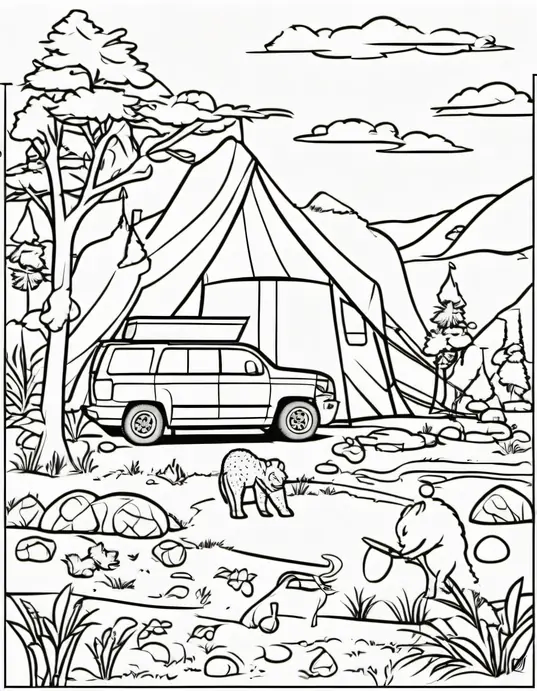 Colorful Campsite Wildlife Safari Scene