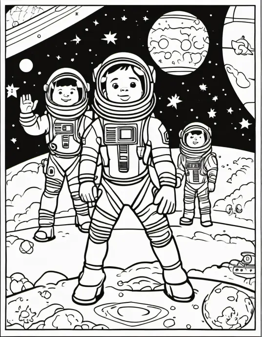 Colorful Space Adventure: Astronauts and Alien Friends