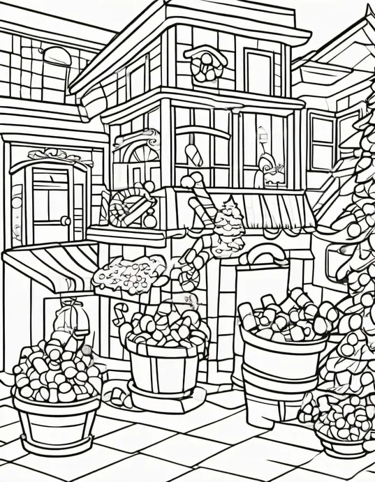 Santa's Candy Cane Workshop Coloring Page