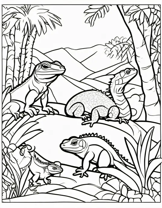 Coloring Jungle Lizards Under Sunny Trees