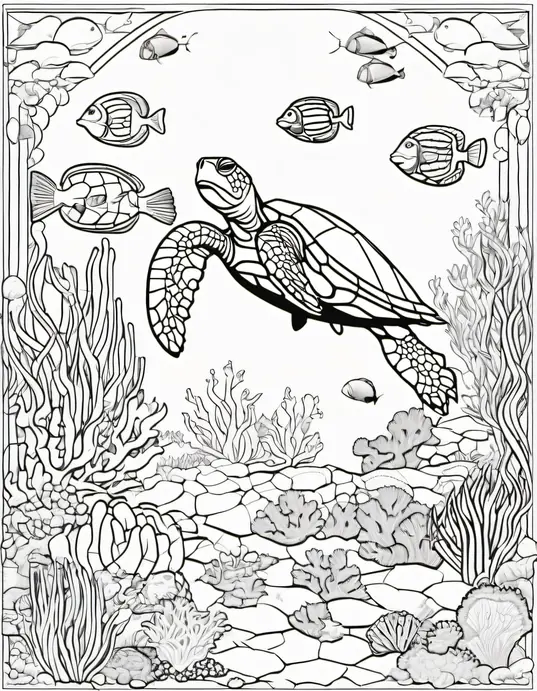 Colorful Underwater Turtle Garden Scene