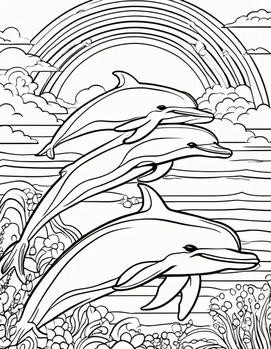 Underwater Dolphin Rainbow Coloring Scene